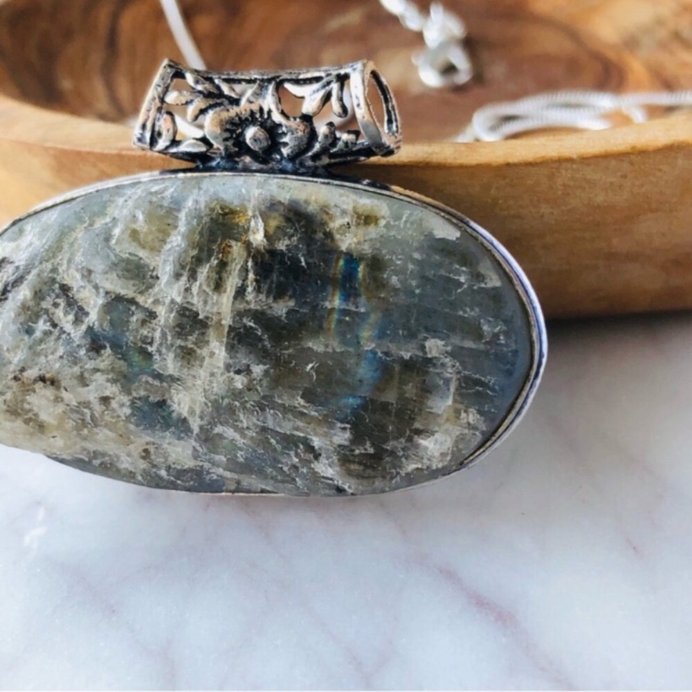 Silver Plated Labradorite Stone Statement Boho Ne… - image 3